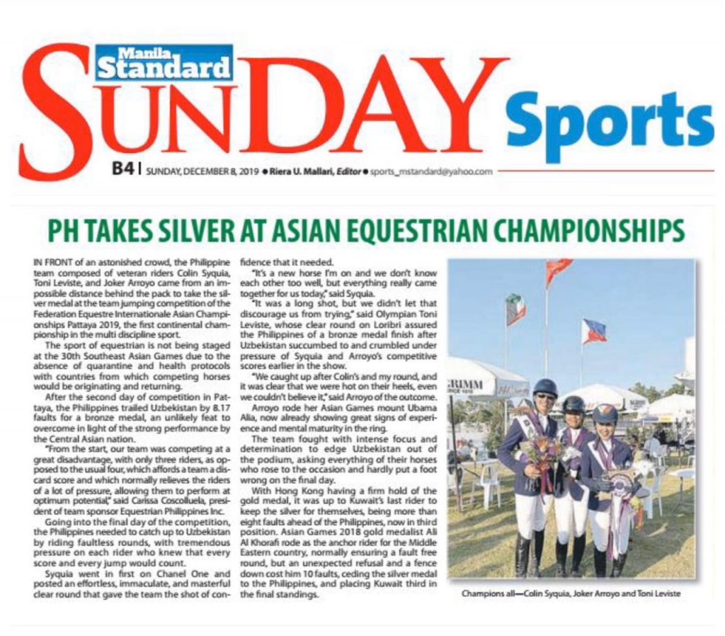 PH TAKES SILVER AT ASIAN EQUESTRIAN CHAMPIONSHIPS